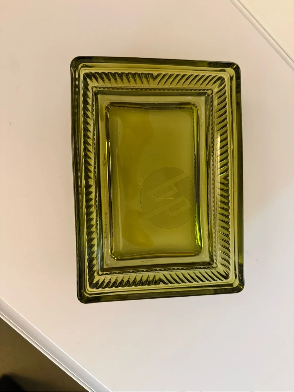 Vintage Olive Green Glass Soap Dish
